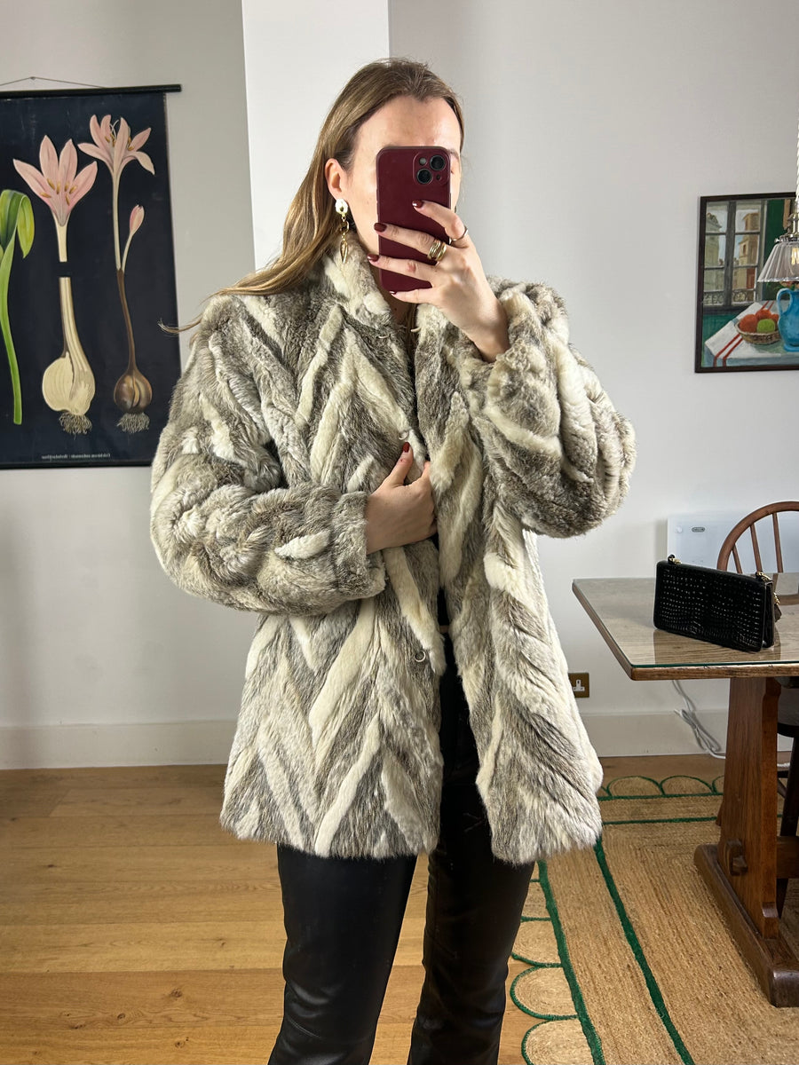 Zig Zag Faux Fur Coat - M