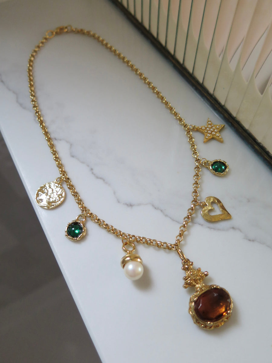 Gold Plated Jewel Charm Necklace - 19