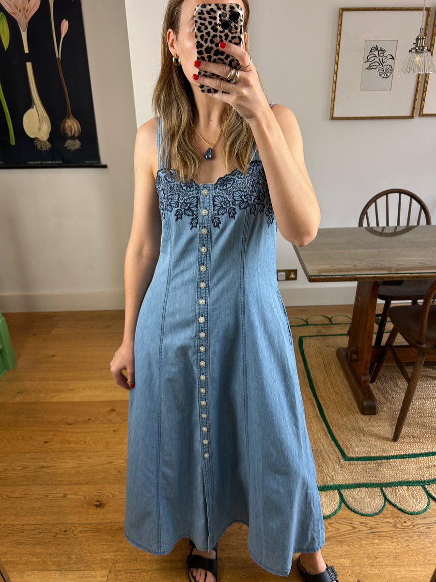 Embroidered Denim Dress - UK 10