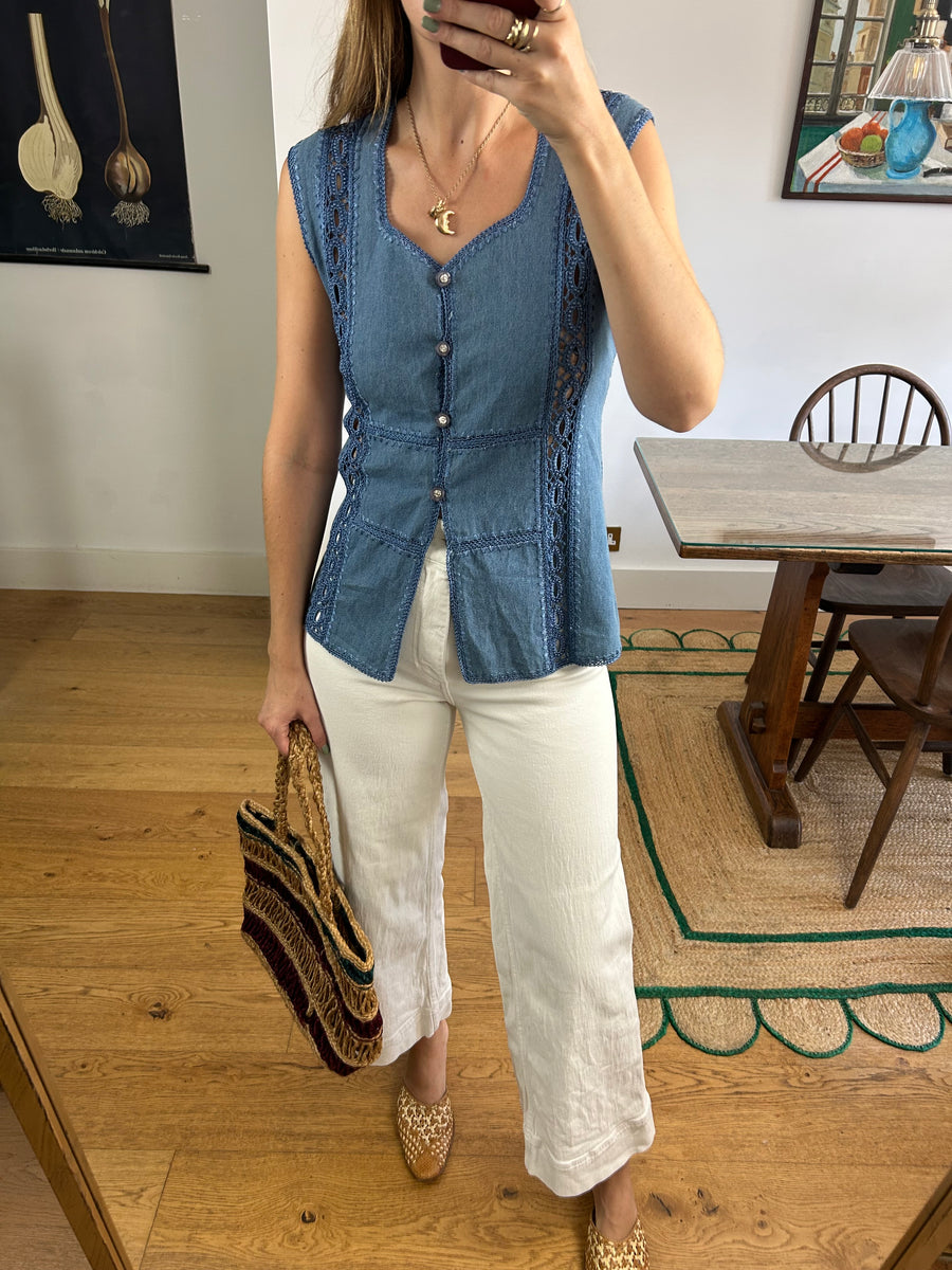 Denim Patchwork Waistcoat - M
