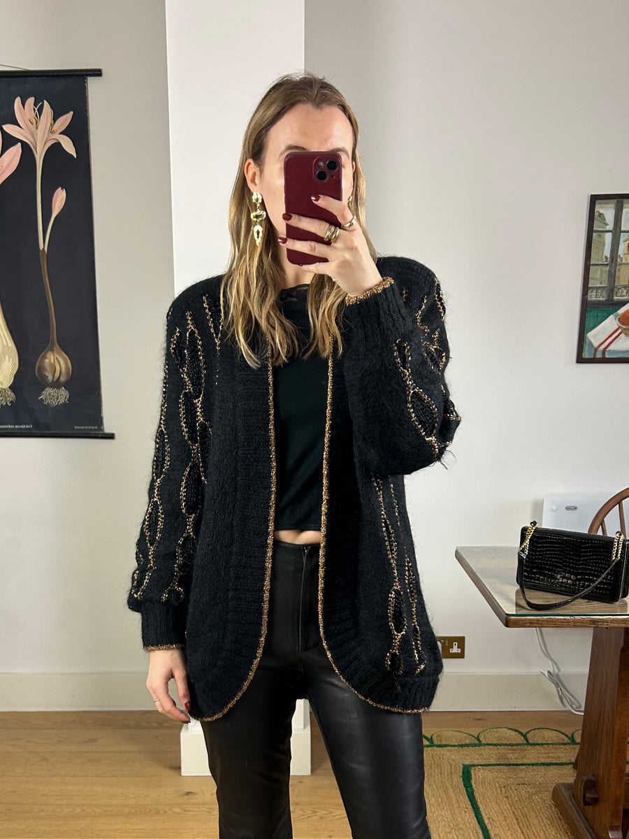 Black & Gold Mohair Cardigan - S/M