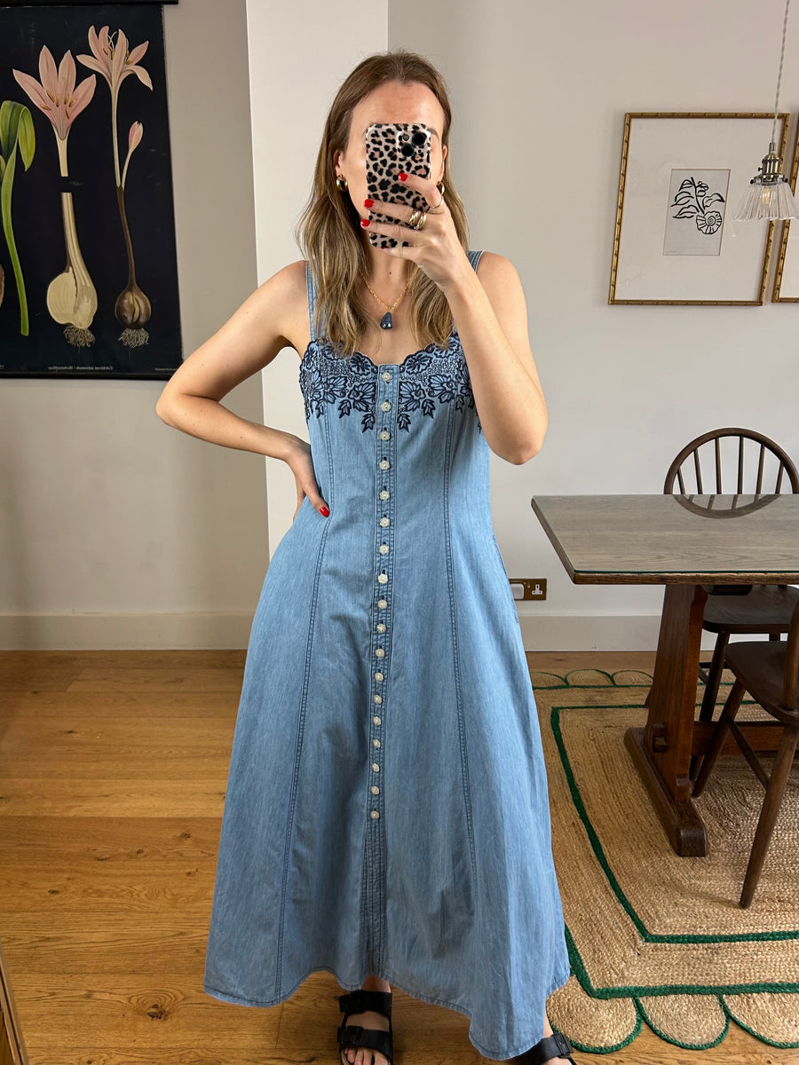 Embroidered Denim Dress - UK 10