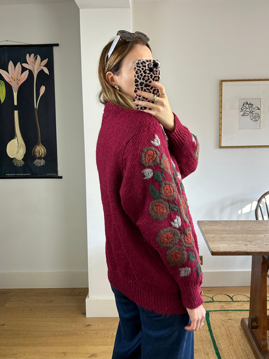 Embroidered Floral Cardigan - M