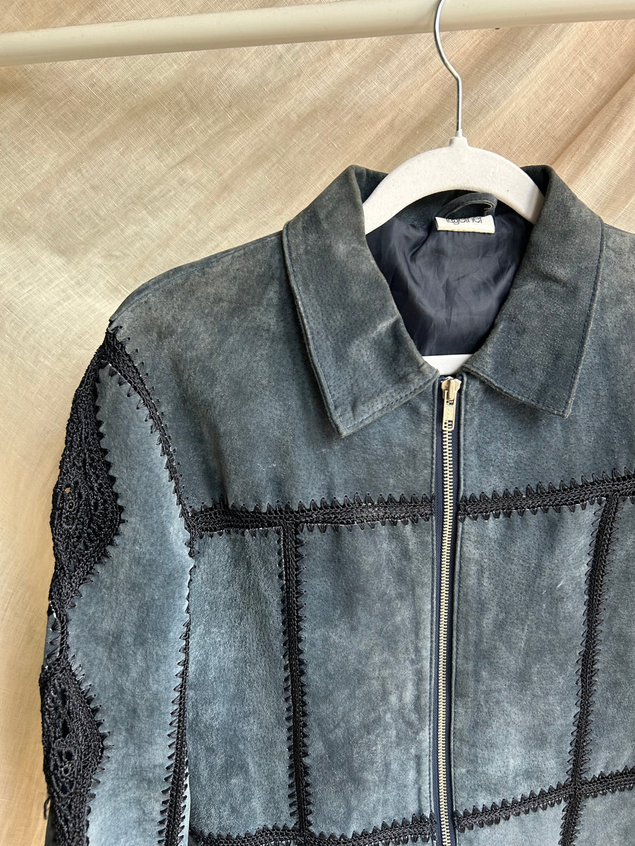 Navy Suede & Crochet Jacket - S