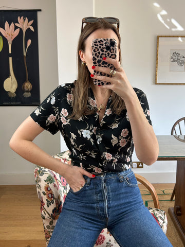 Dark Floral Blouse - S/M