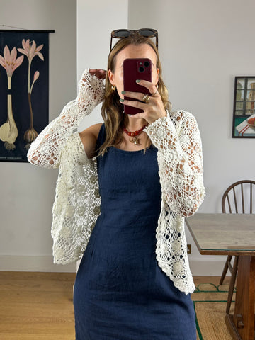 White Crochet Cardigan - S/M
