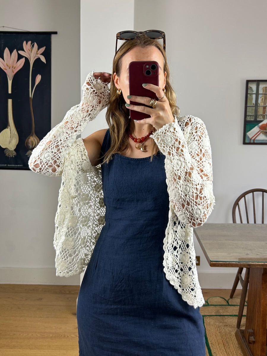 White Crochet Cardigan - S/M