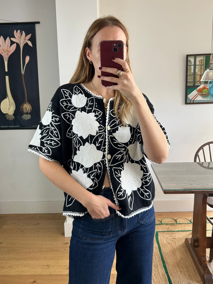 Embroidered Cotton Cardigan - M