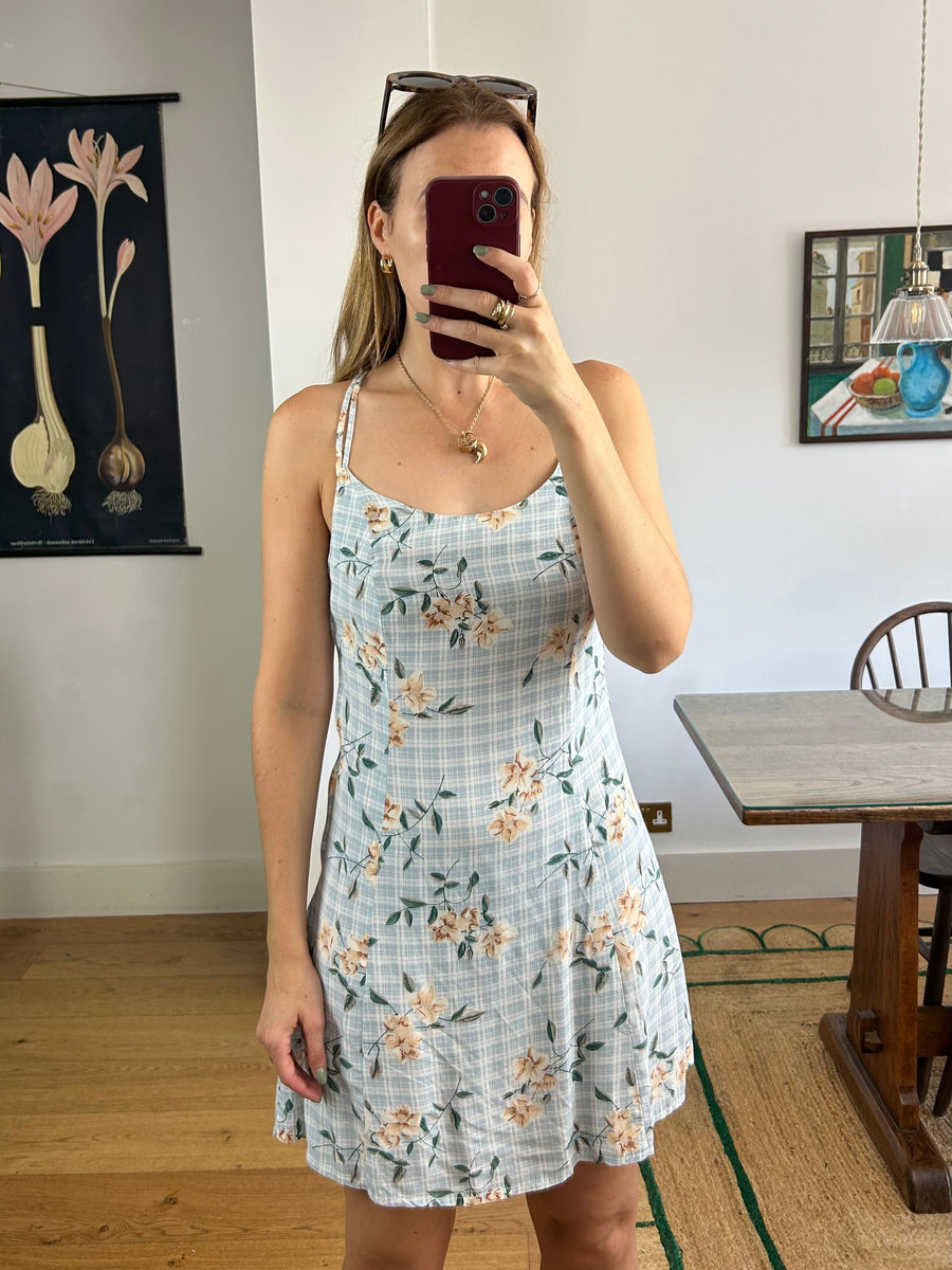 Check & Floral Mini Dress - UK 8/10