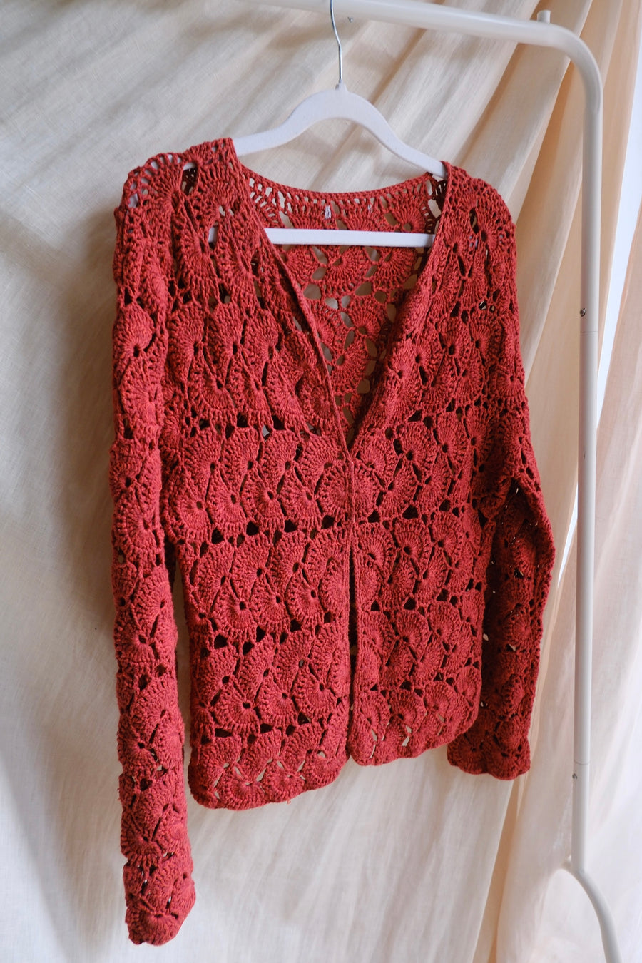 Red Crochet Cardigan - S