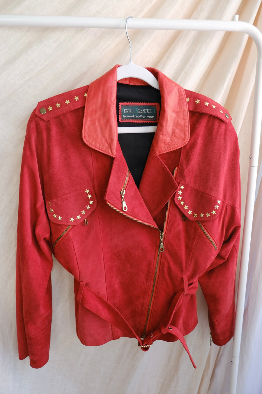 Red Suede Biker Jacket - S/M