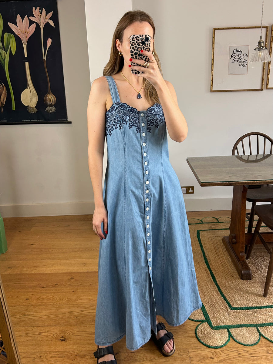 Embroidered Denim Dress - UK 10