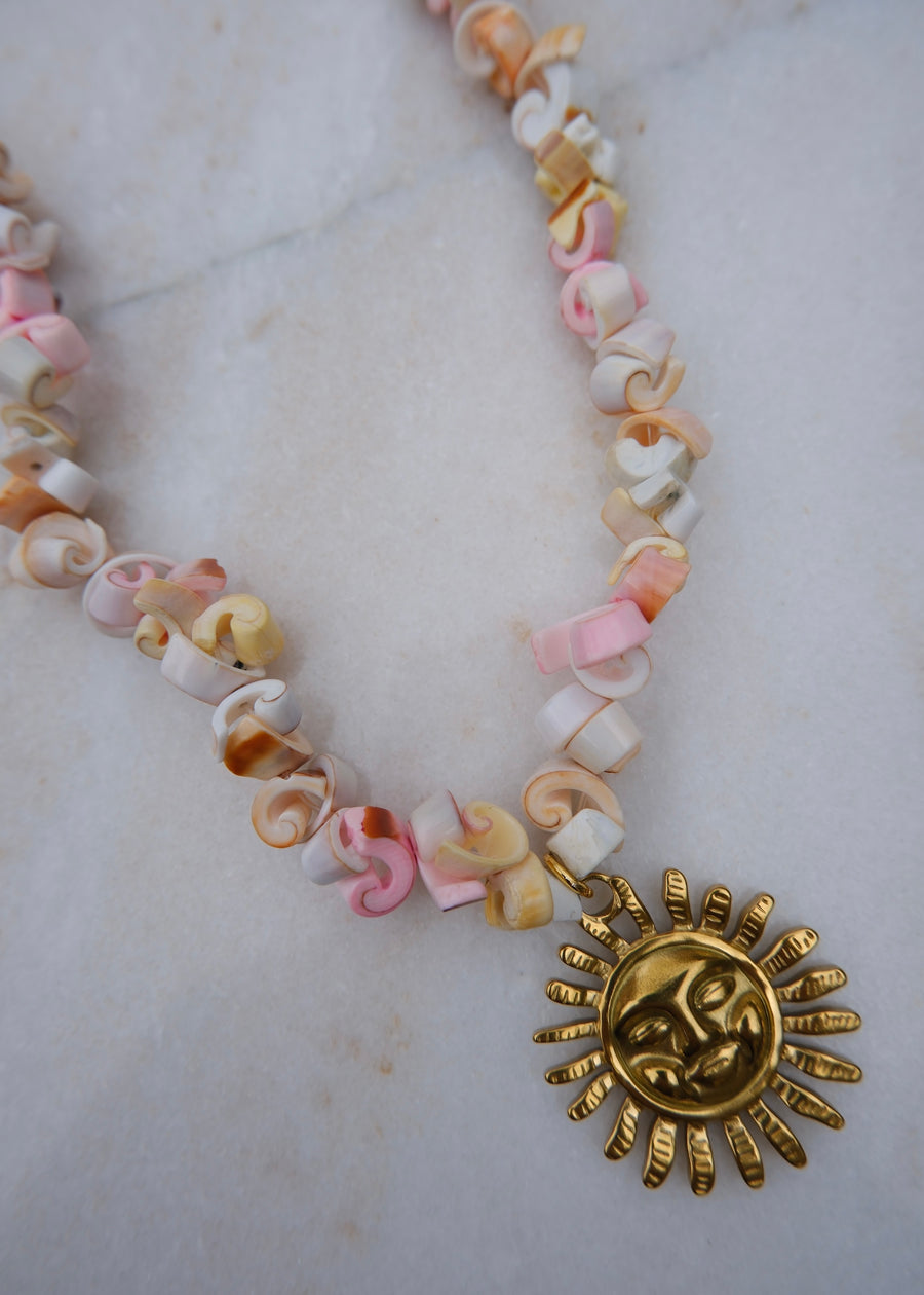 Pastel Shell Sun Pendant Necklace