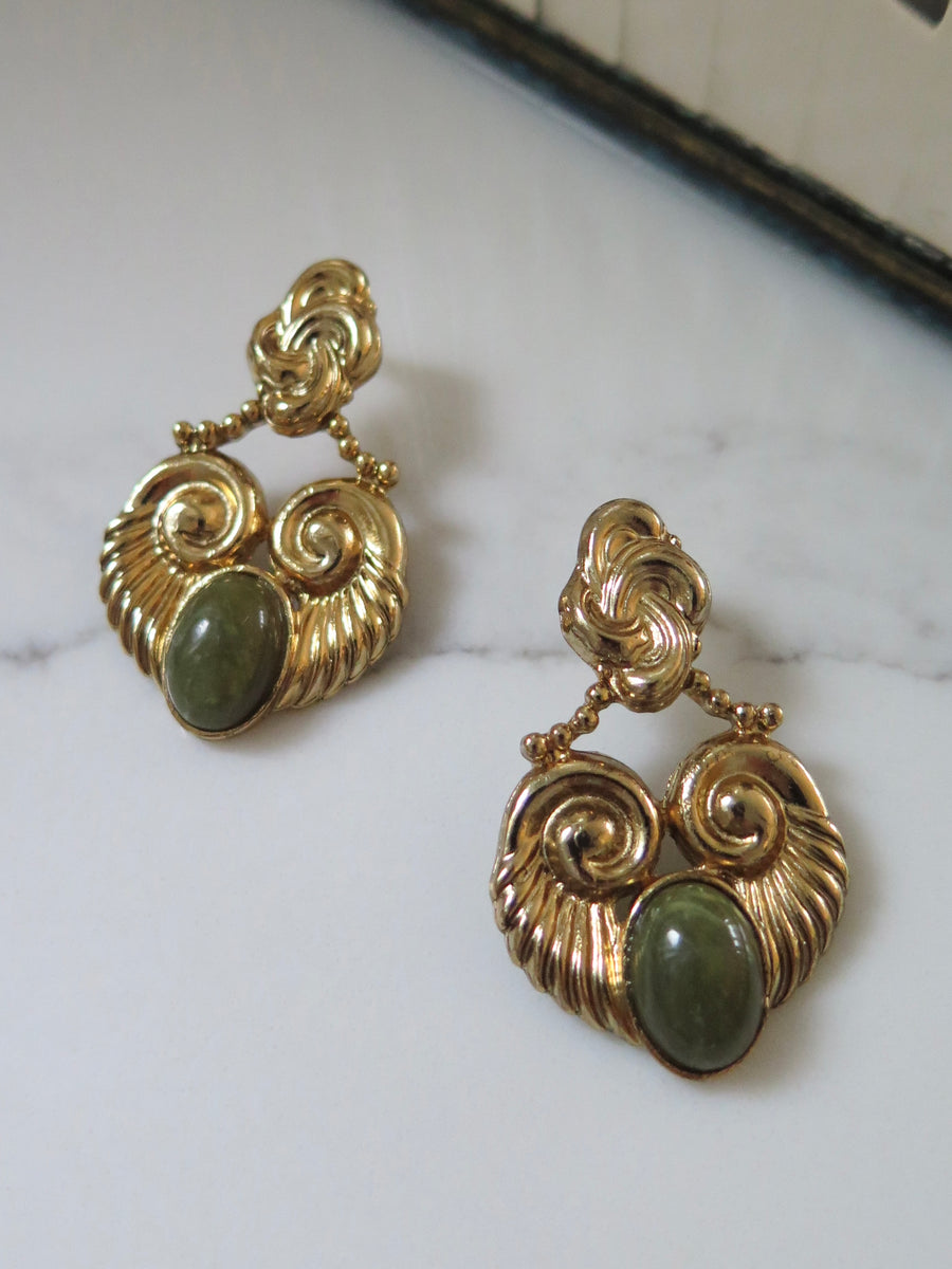 Gold Plated Green Door Knocker Earrings