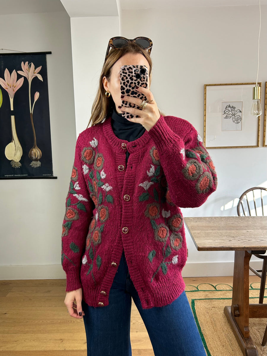 Embroidered Floral Cardigan - M