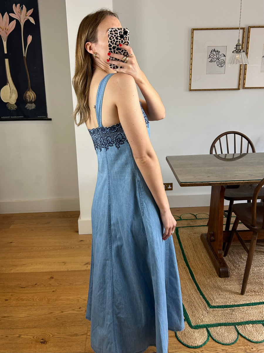 Embroidered Denim Dress - UK 10