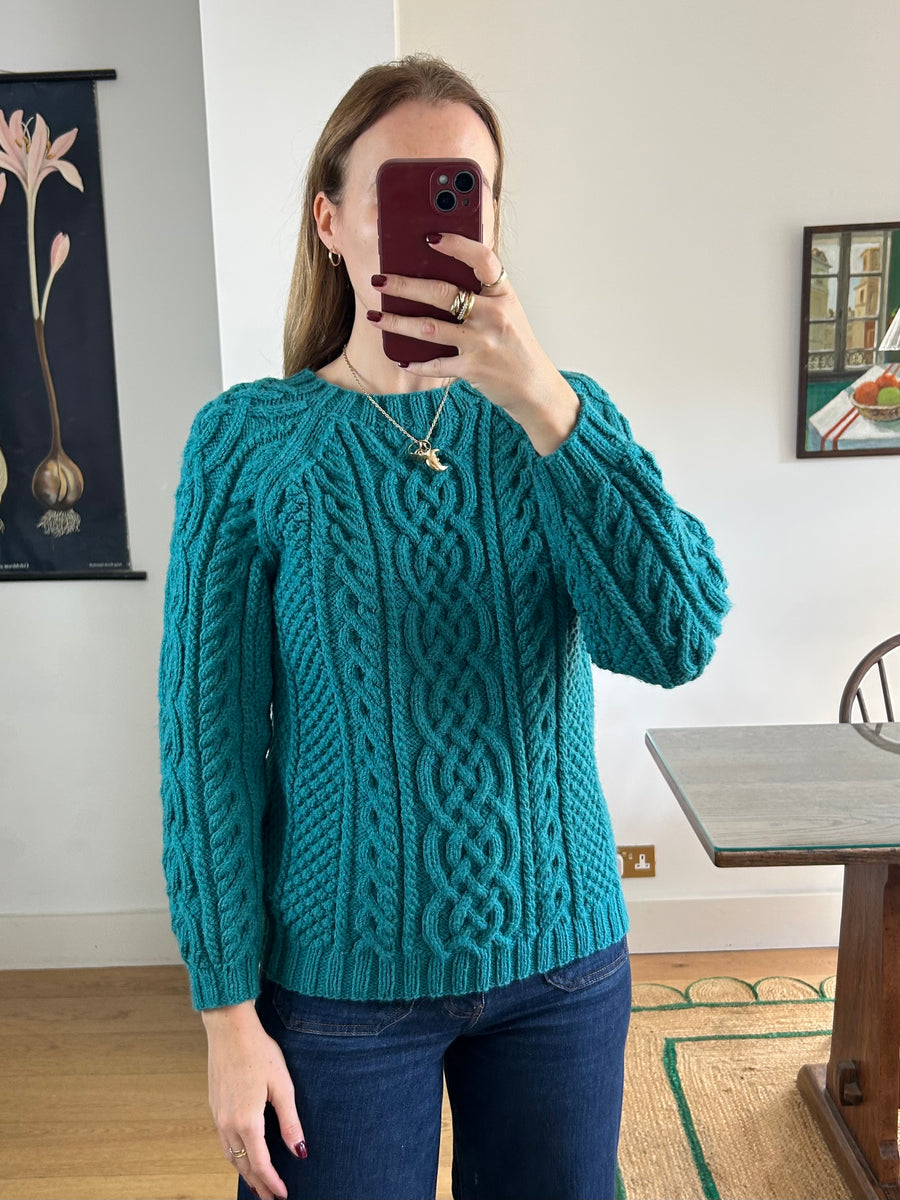 Green Cable Knit Jumper - S