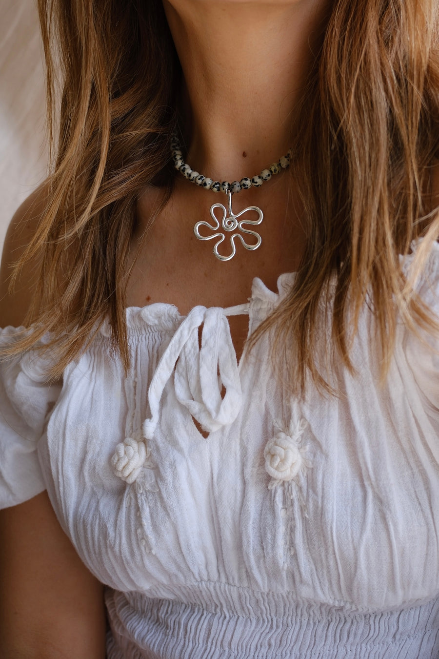 Jasper Beaded Flower Necklace