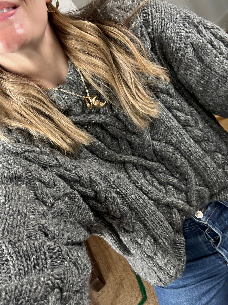 Grey Wool Cable Knit Jumper - M/L