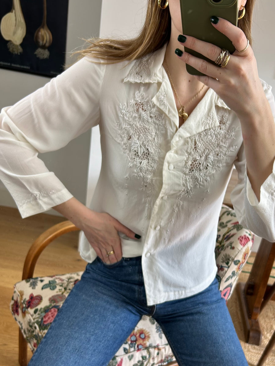 Hand Embroidered Silk Blouse - S