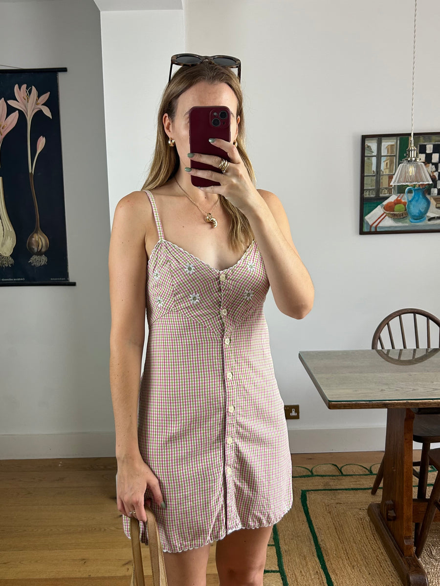 Pink & Green Gingham Dress - UK 10