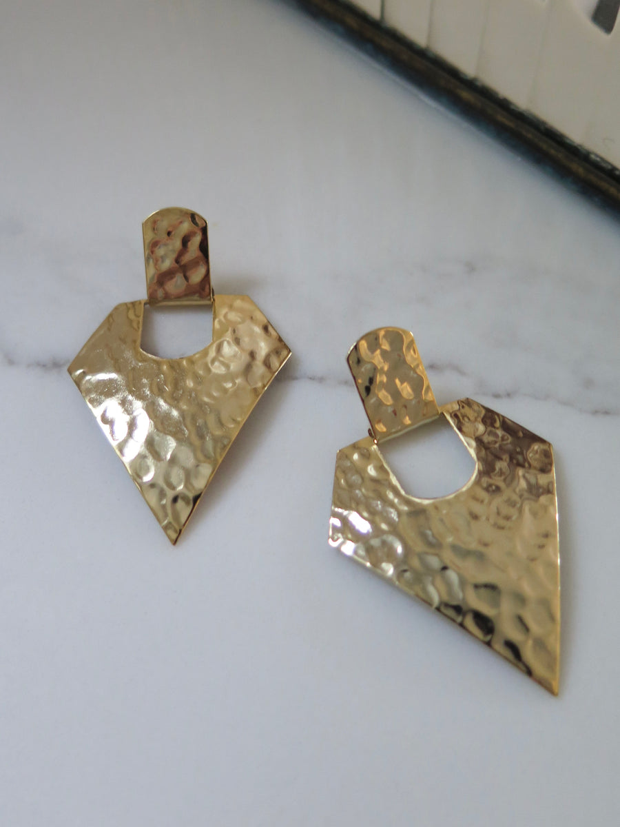 Gold Plated Hammered Statement Earrings