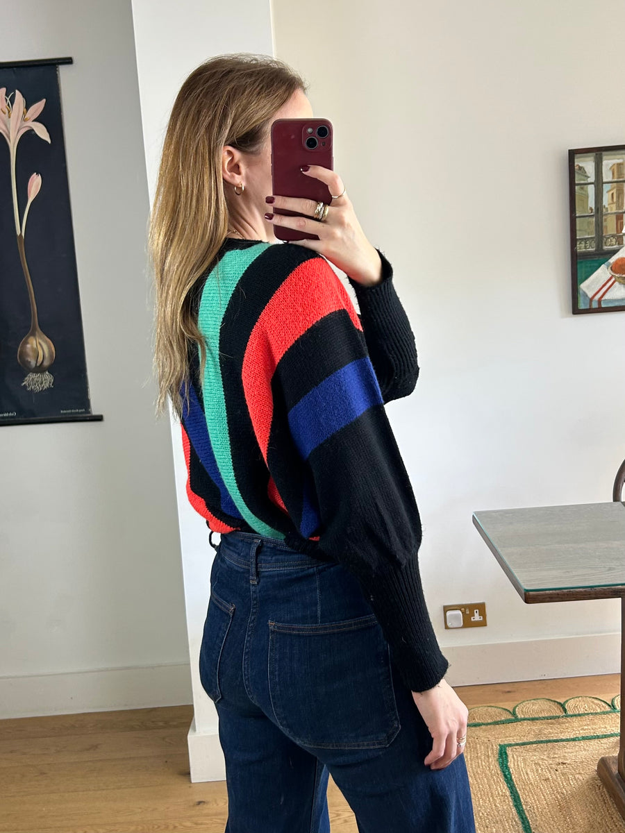 Striped Batwing Jumper - M
