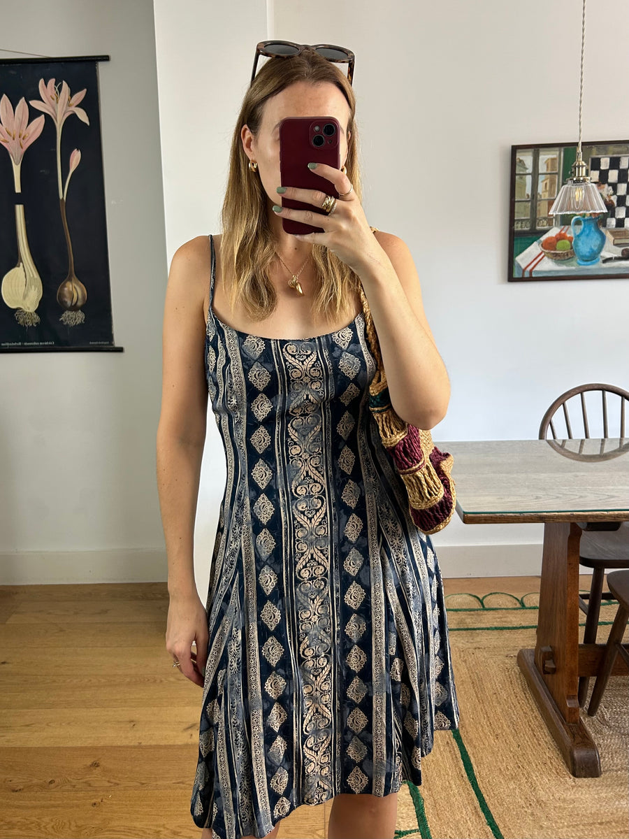 Boho Navy Midi Dress - UK 12