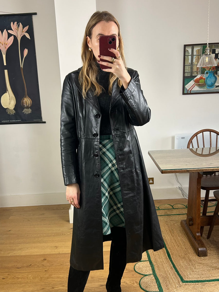 Black Leather Trench Coat - S