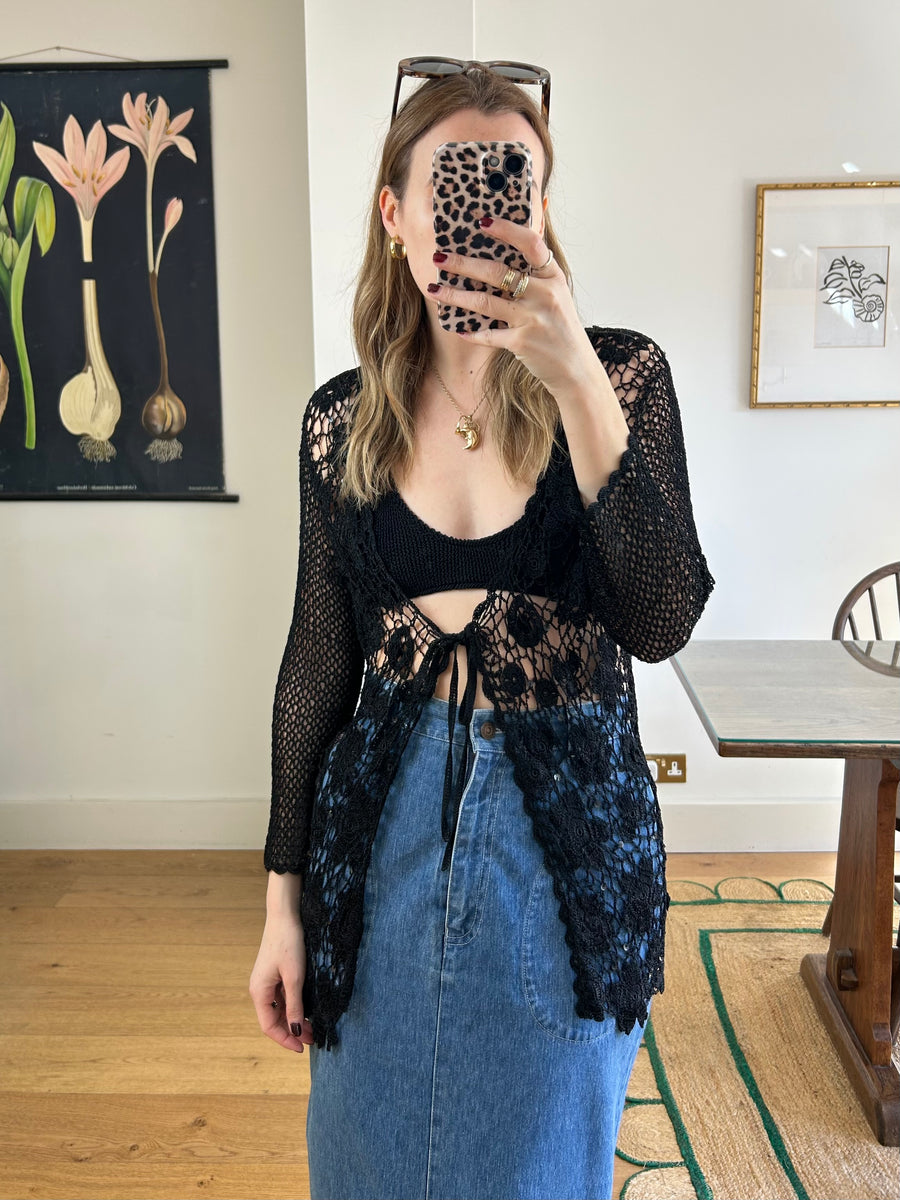 Black Crochet Top - M