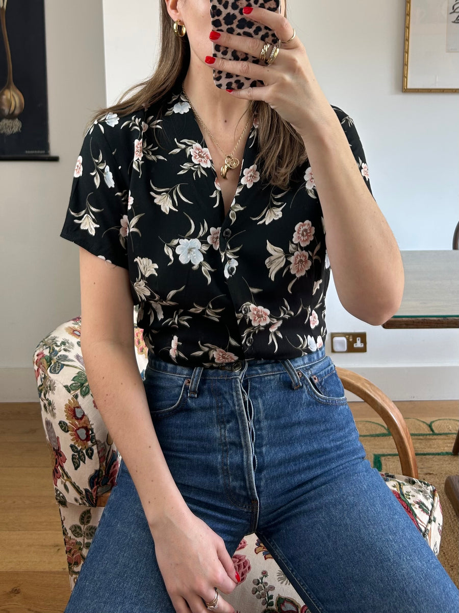 Dark Floral Blouse - S/M