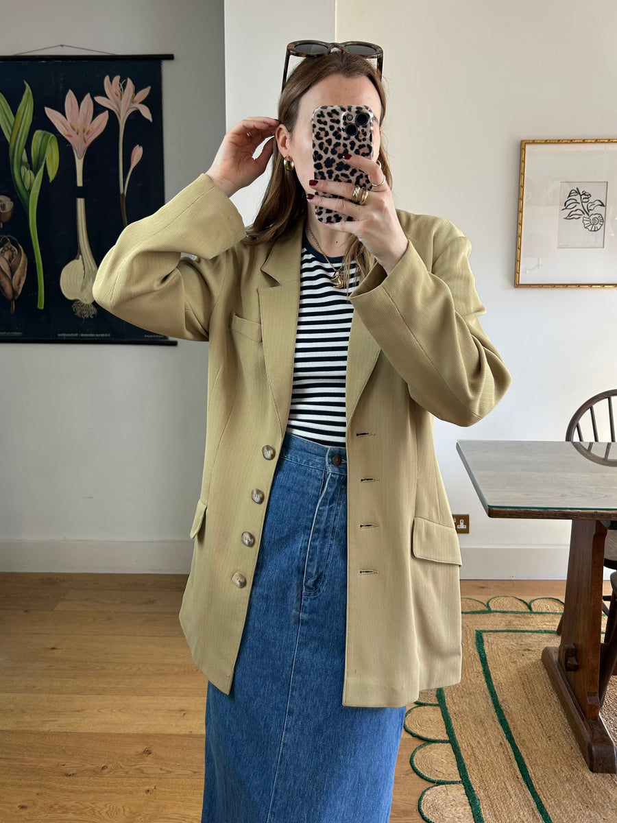 Green Ribbed Blazer - S