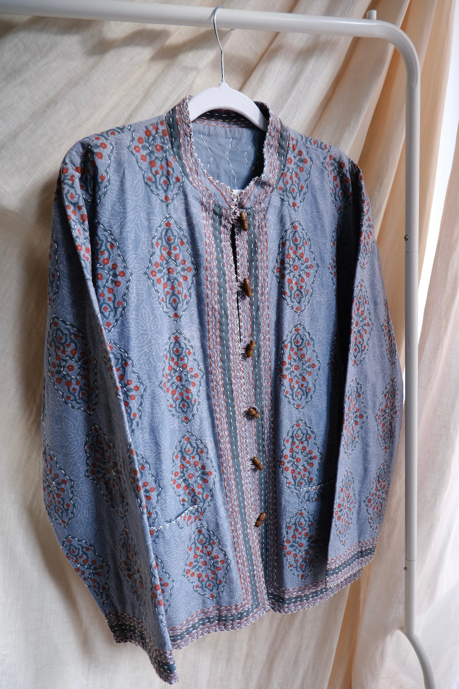 Blue Cotton Print Jacket - M-L