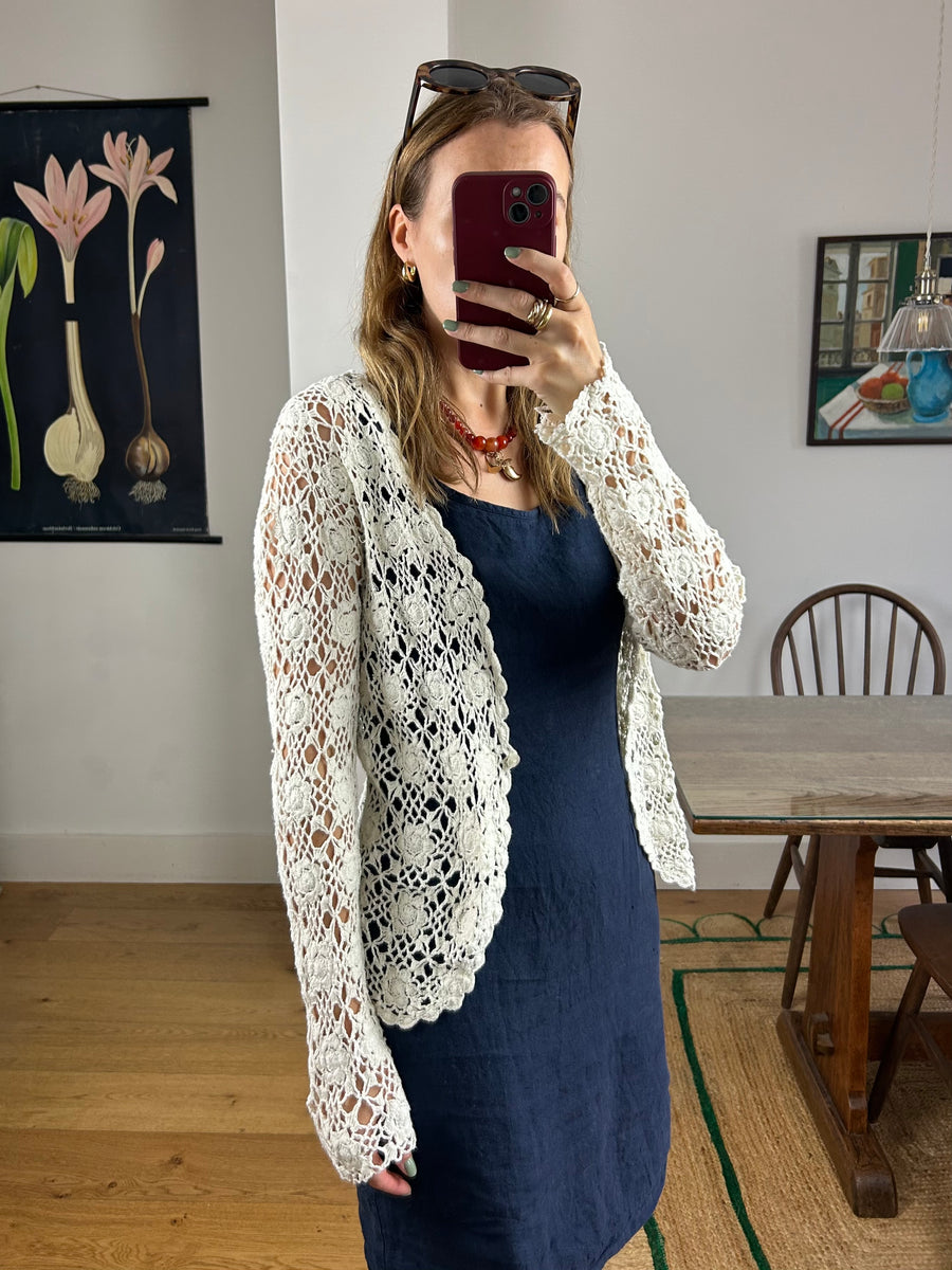 White Crochet Cardigan - S/M