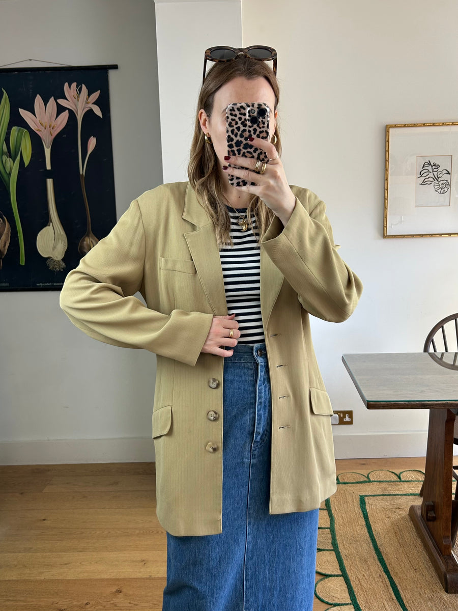 Green Ribbed Blazer - S