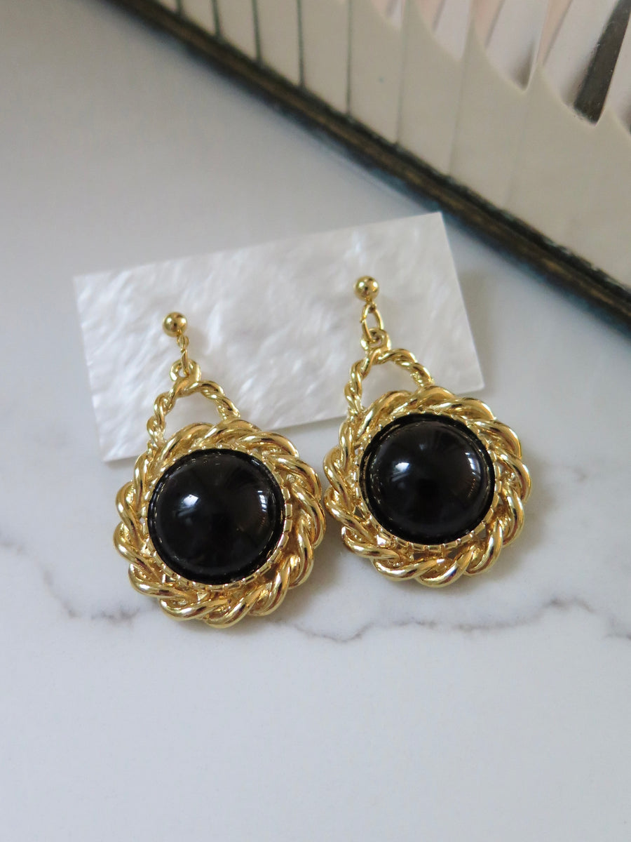 Gold Plated Black Statement Earrings