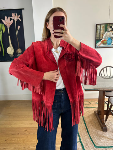 Red Suede Tassel Jacket - M