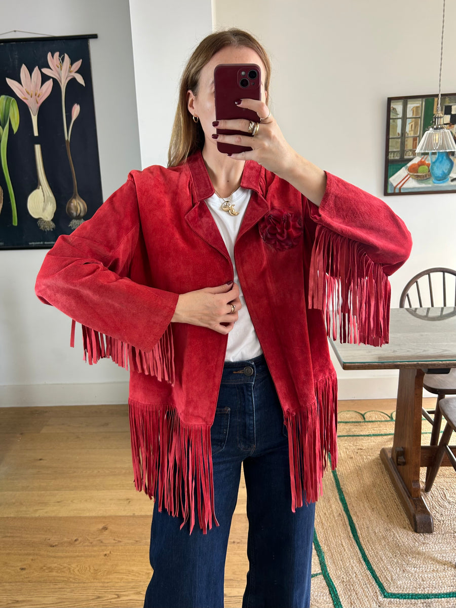 Red Suede Tassel Jacket - M