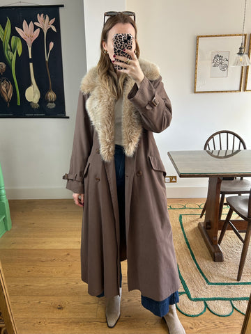 Fur Collar Trench Coat - S