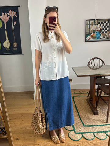 White Embroidered Blouse - M