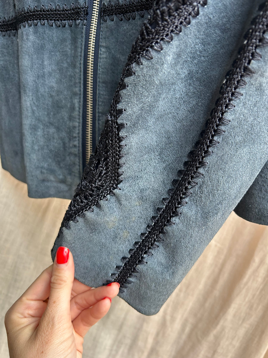 Navy Suede & Crochet Jacket - S