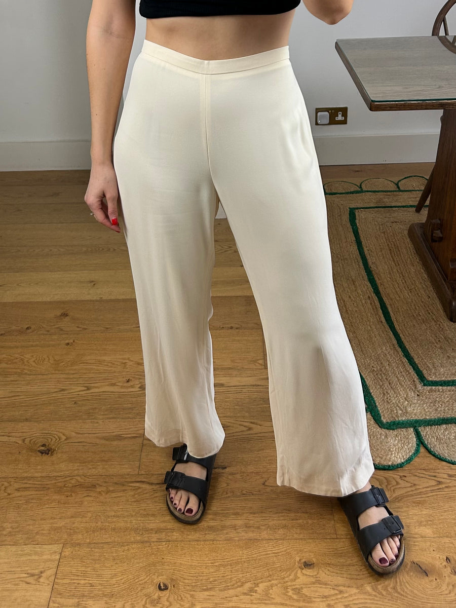Wide Leg Cream Trousers - UK 12