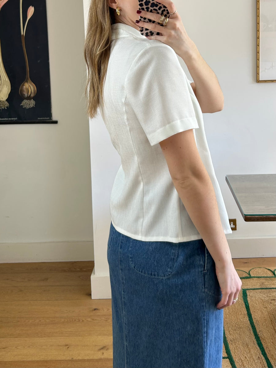 White Embroidered Blouse - M