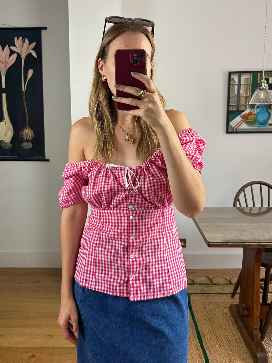 Pink Gingham Top - M