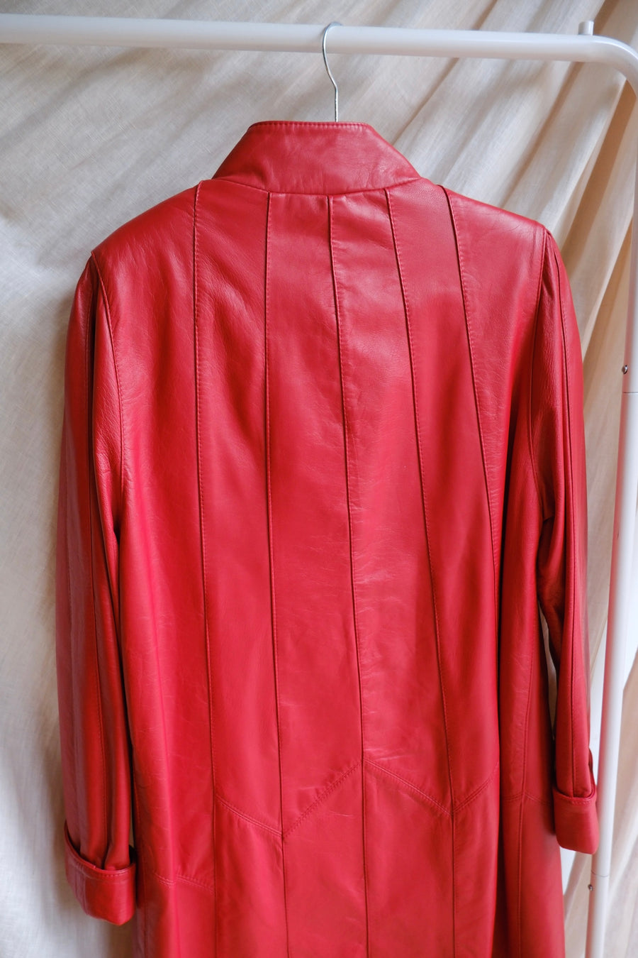 Red Leather Swing Coat - M