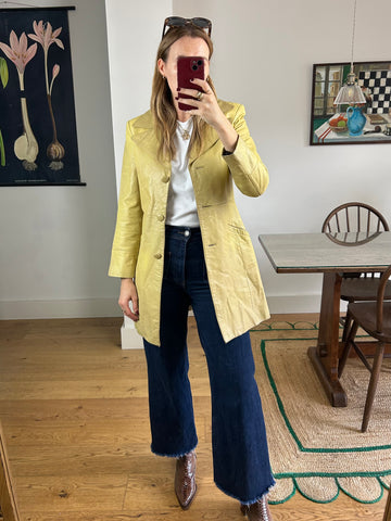 Yellow Leather Trench Coat - XS-S