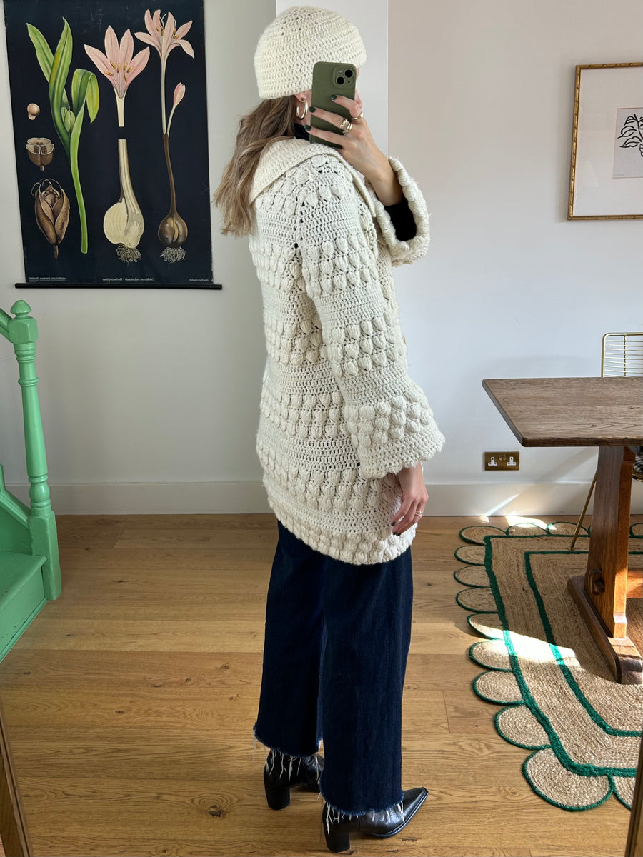 Crochet Cardigan & Matching Beanie - M