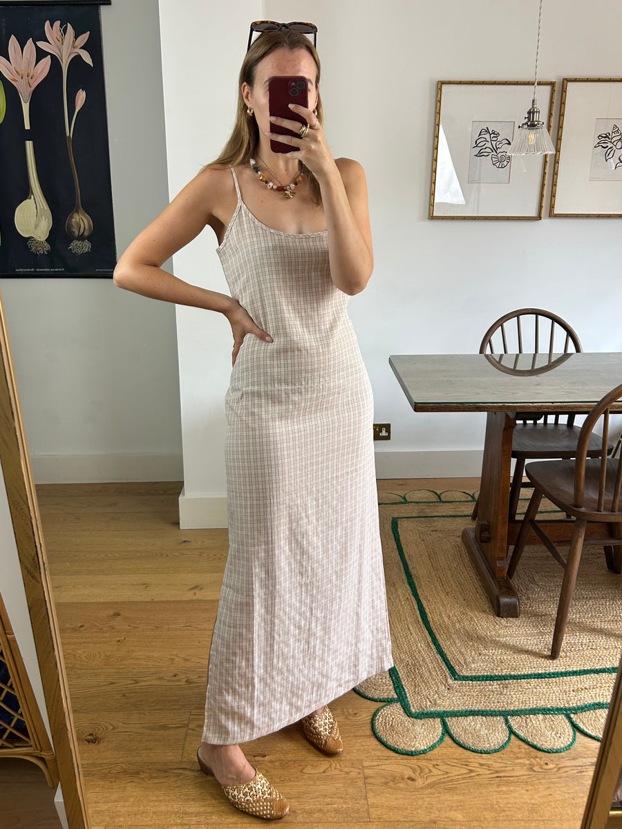 Beige Check Maxi Dress - UK 14