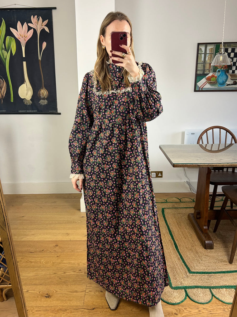 Dark Floral Prairie Dress - UK 10-14