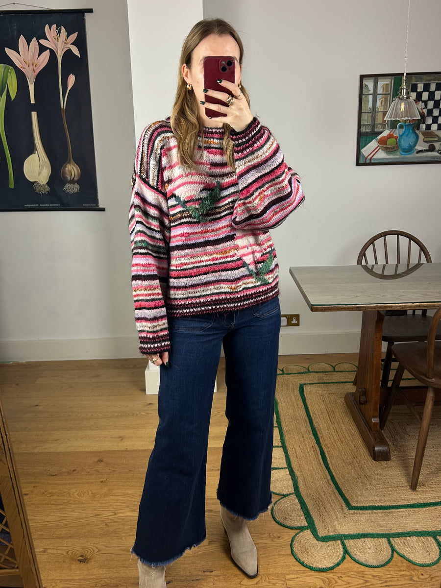 Stripe & Floral Jumper - M